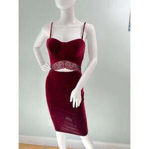 Windsor Burgundy Red Wine Velvet Mini Bodycon Cutout Corset Dress Size Small